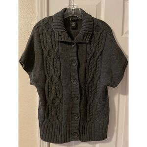 Lauren Hansen Cable Knit Wool Blend Short Sleeve Button Cardigan M Academic Chun